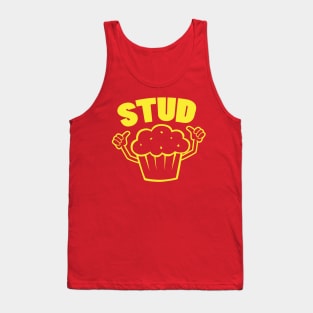 Retro Stud Muffin Thumbs Up Cartoon Costume Graphic Yellow Tank Top